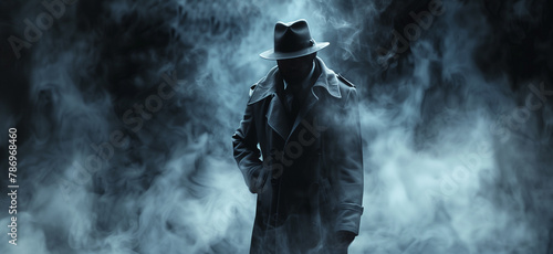 Mystery crime novel depiction of a fictional undercover detective agent in silhouette