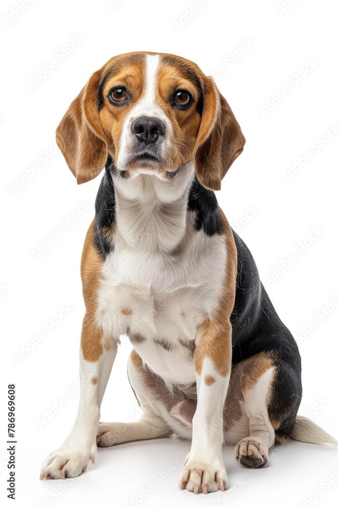 A dog sitting on the ground, making eye contact with the camera. Suitable for pet-related projects