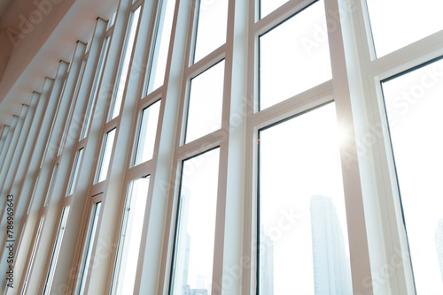 A row of narrow windows in modern building