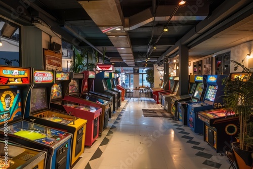An arcade oasis in the heart of the city, offering a nostalgic escape with its retro decor and endless gaming options, Generative AI
