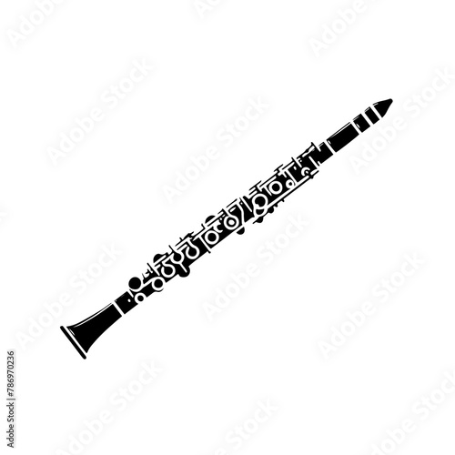 Smooth Melodies: Black Vector Silhouette of a Clarinet, Quintessence of Jazz and Classical Music- Clarinet Illustration- Clarinet vector stock.