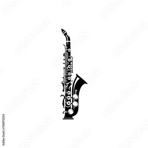 Smooth Melodies: Black Vector Silhouette of a Clarinet, Quintessence of Jazz and Classical Music- Clarinet Illustration- Clarinet vector stock.