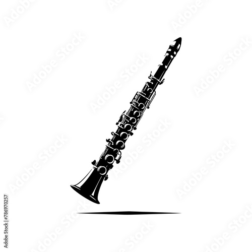 Smooth Melodies: Black Vector Silhouette of a Clarinet, Quintessence of Jazz and Classical Music- Clarinet Illustration- Clarinet vector stock.