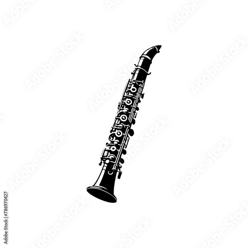 Smooth Melodies: Black Vector Silhouette of a Clarinet, Quintessence of Jazz and Classical Music- Clarinet Illustration- Clarinet vector stock.