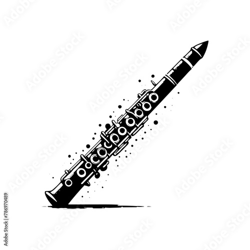 Smooth Melodies: Black Vector Silhouette of a Clarinet, Quintessence of Jazz and Classical Music- Clarinet Illustration- Clarinet vector stock.