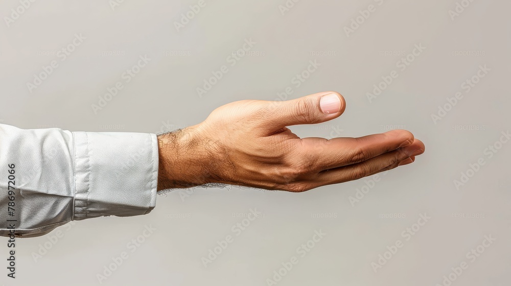 man hand with palm up in a white isolated background