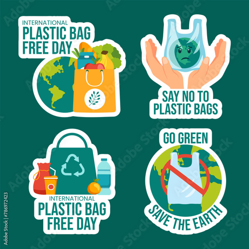Plastic Bag Free Day Label Flat Cartoon Hand Drawn Templates Background Illustration