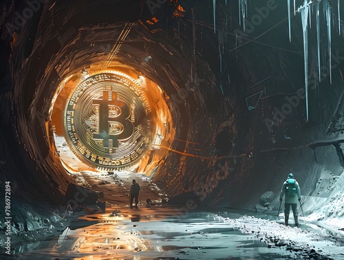 man finding a giant bitcoin underground
