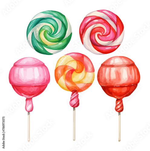 Watercolor clipart vector of set candy (Lollipop), isolated on a white background, Lollipop vector, Illustration painting, Graphic logo, drawing design art