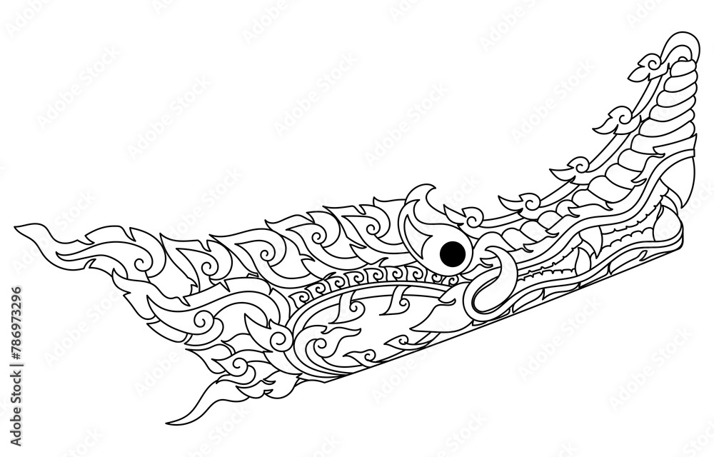 Fototapeta premium Naga is King of snake and animal of budhism. Wood carving for boat building. in Nan Province, Thailand