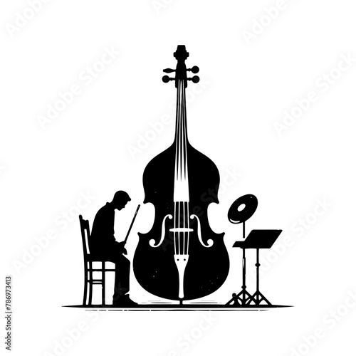 Low End Reverberation: Black Vector Silhouette of a Double Bass, Classic Double Bass Illustration- Double Bass vector