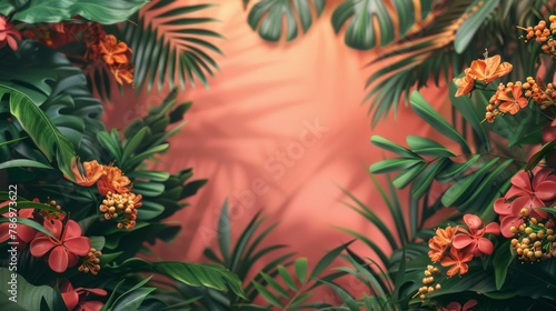 Tropical Oasis  A Blank Canvas Surrounded by Lush Foliage and Exotic Fruits