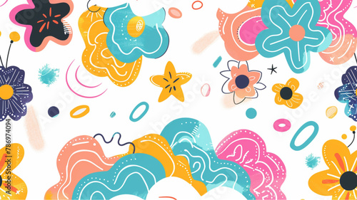 Abstract cloud and flower shapes seamless pattern