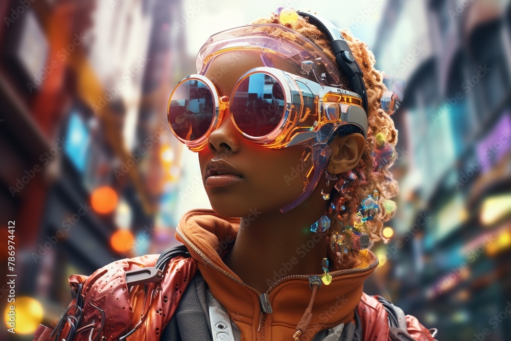 Obraz premium Electrically charged person, digital future fashion, colorful vibes ,3DCG,high resulution,clean sharp focus