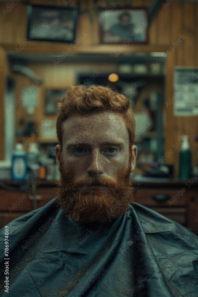 A man with a red beard getting a haircut, suitable for barber shop concept A man with a red beard getting a haircut, suitable for barber shop concept