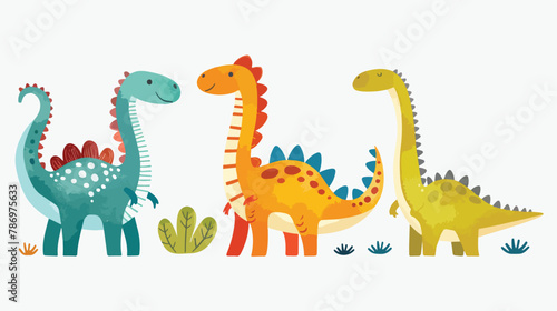 Cute colorful dinosaurs isolated on white background © Vector