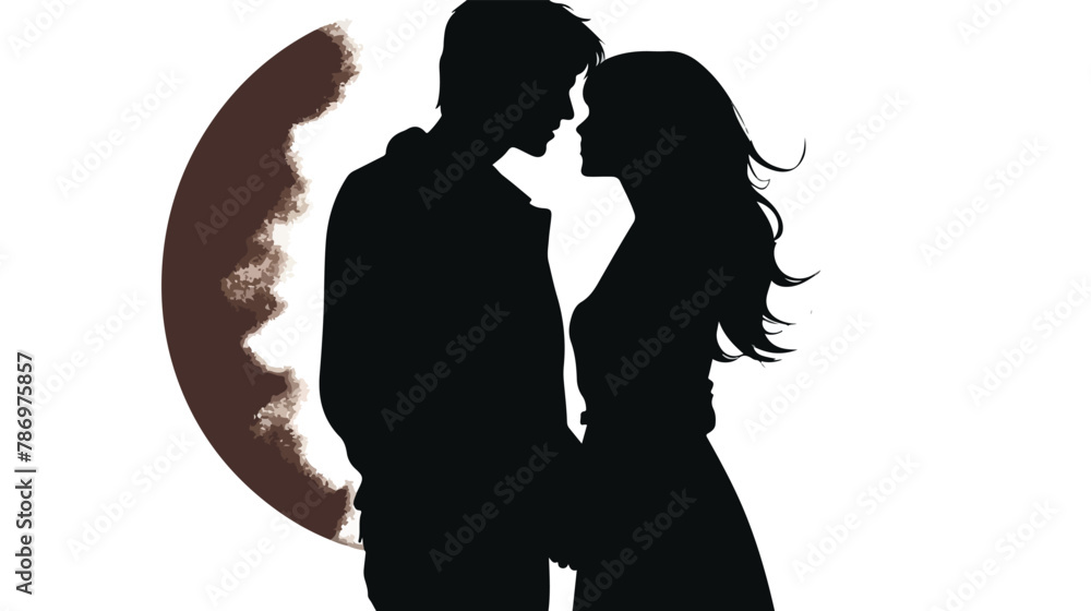 Cute couple in love silhouette kissing Vector illustration