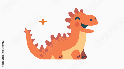 Cute dino character. Smiling dinosaur in kid style fl