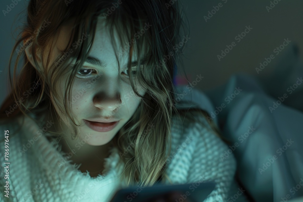 custom made wallpaper toronto digitalA woman checking her phone while lying in bed. Suitable for technology and lifestyle concepts
