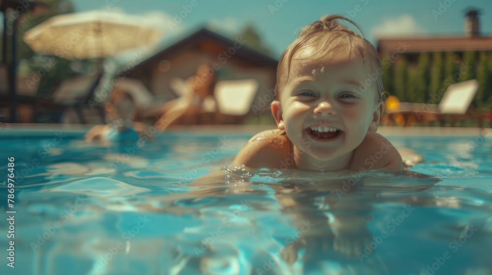 A little boy enjoying a swim, perfect for summer activities promotion