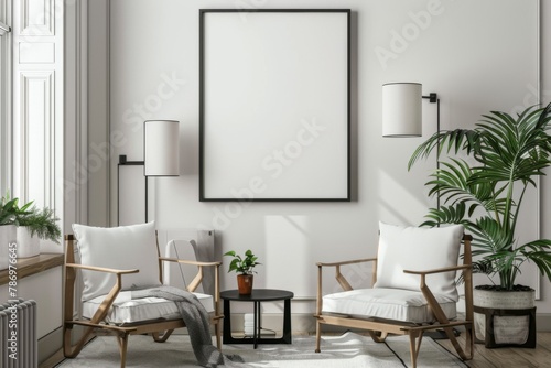 Modern scandinavian interior with poster mockup created with generative ai