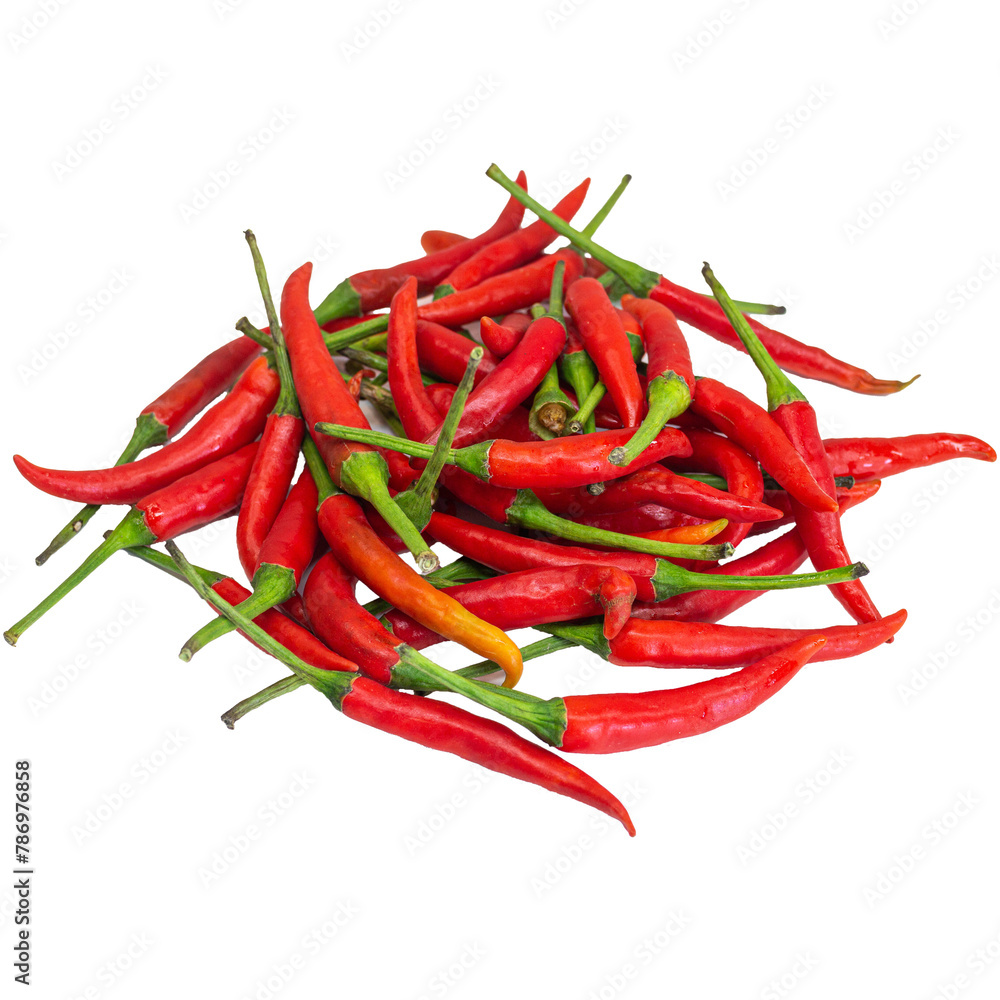 Vibrant Red Hot Chili Peppers on White Background: Fresh, Spicy, and Organic Ingredient for Cooking and Seasoning