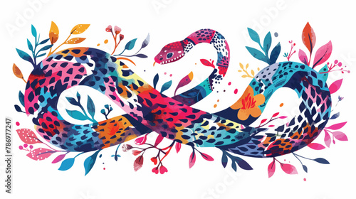 Wild. Abstract snake with floral branches. Neon color © Nobel