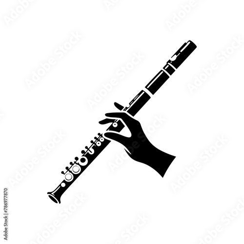 Whispers of Melody: Black Vector Silhouette of a Flute, Essence of Tranquil Musical Expression, Flute Illustration, Flute Vector stock.