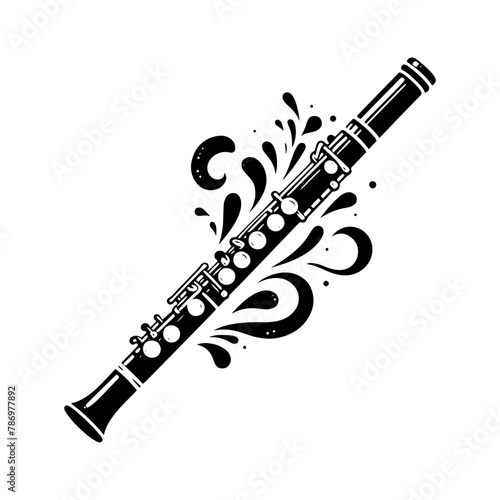 Whispers of Melody: Black Vector Silhouette of a Flute, Essence of Tranquil Musical Expression, Flute Illustration, Flute Vector stock.