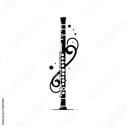 Whispers of Melody: Black Vector Silhouette of a Flute, Essence of Tranquil Musical Expression, Flute Illustration, Flute Vector stock.