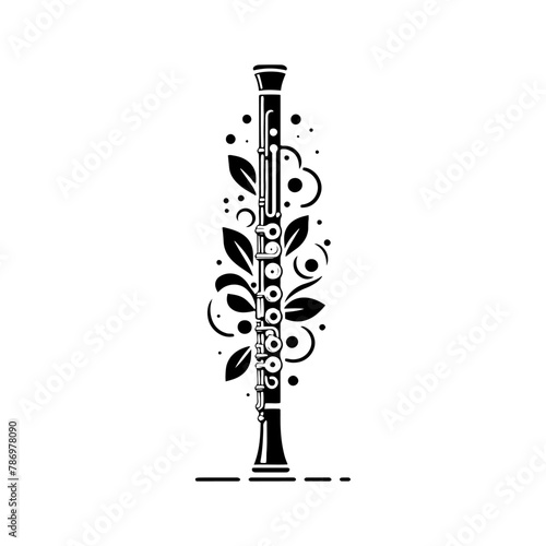Whispers of Melody: Black Vector Silhouette of a Flute, Essence of Tranquil Musical Expression, Flute Illustration, Flute Vector stock.