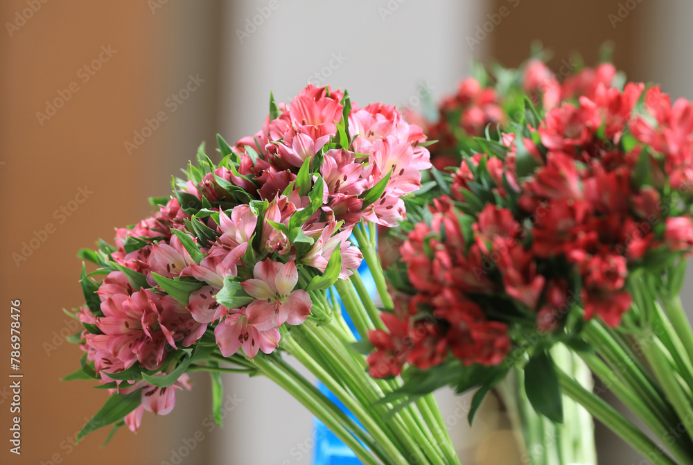 beautiful large bouquet of red and pink flowers