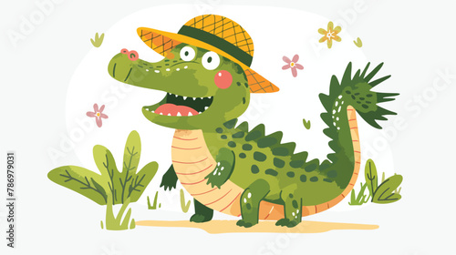 Cute happy crocodile character in Scandinavian style.