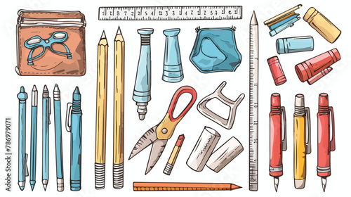 Four tools for drawing or sketching. Hand drawn big vector