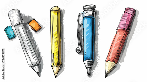 Four tools for sketching. Hand drawn vector set. Sketc photo