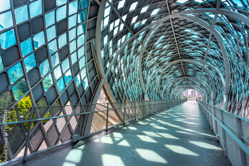 Saloma Link covered bridge with downtown city center views, Kuala Lumpur,Malaysia.