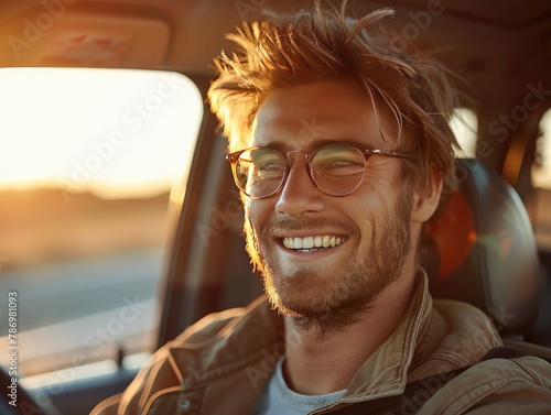Men driving cars, laughing loudly