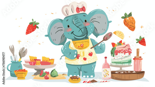 Cute playful baker elephant illustration culinary art