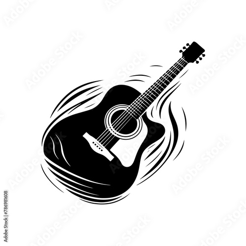 Black Vector Silhouette of a Guitar, Symbol of Musical Harmony and Expression- Guitar Illustration- Guitar vector stock.