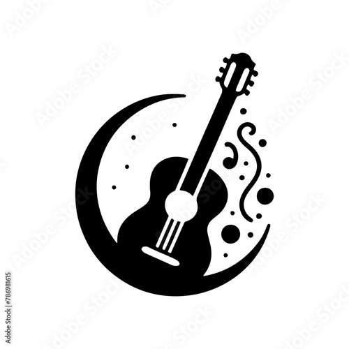 Black Vector Silhouette of a Guitar, Symbol of Musical Harmony and Expression- Guitar Illustration- Guitar vector stock.