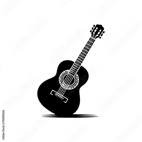 Black Vector Silhouette of a Guitar, Symbol of Musical Harmony and Expression- Guitar Illustration- Guitar vector stock.