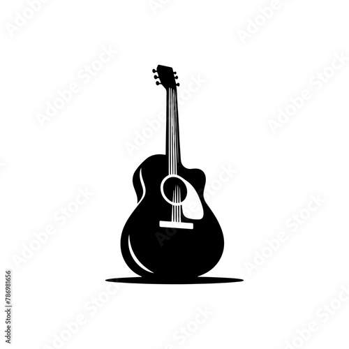 Black Vector Silhouette of a Guitar, Symbol of Musical Harmony and Expression- Guitar Illustration- Guitar vector stock.