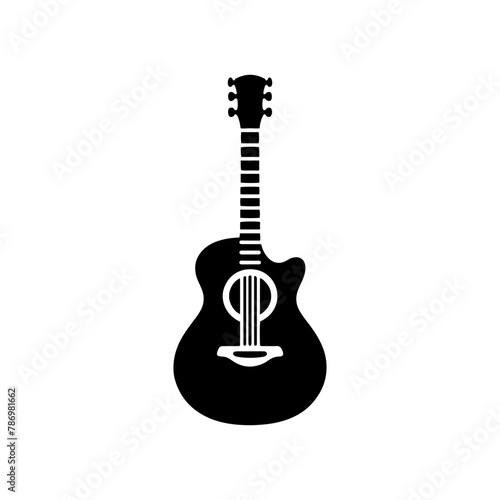 Black Vector Silhouette of a Guitar, Symbol of Musical Harmony and Expression- Guitar Illustration- Guitar vector stock.
