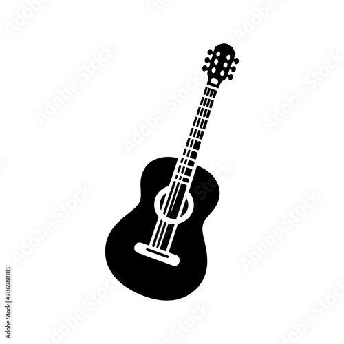 Black Vector Silhouette of a Guitar, Symbol of Musical Harmony and Expression- Guitar Illustration- Guitar vector stock.