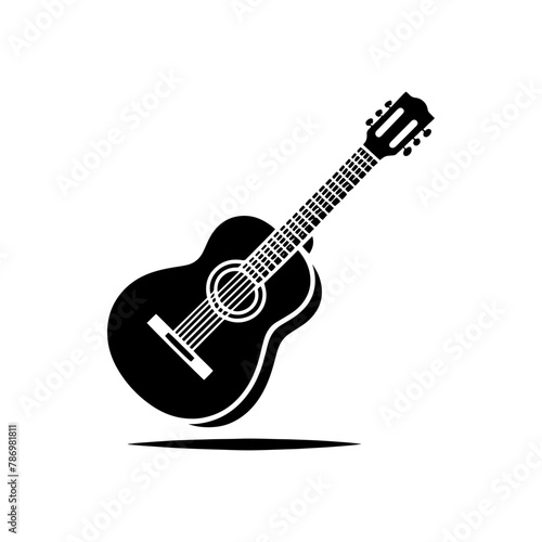 Black Vector Silhouette of a Guitar, Symbol of Musical Harmony and Expression- Guitar Illustration- Guitar vector stock.