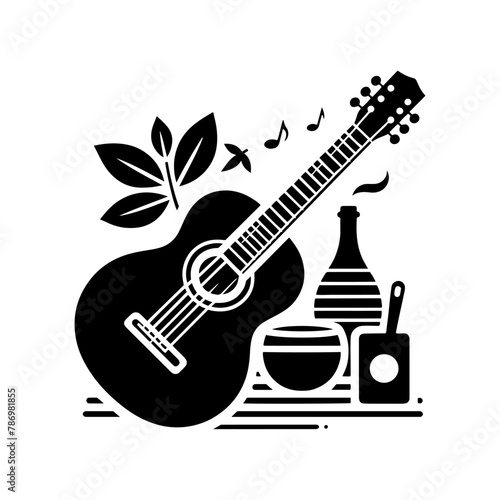 Black Vector Silhouette of a Guitar, Symbol of Musical Harmony and Expression- Guitar Illustration- Guitar vector stock.
