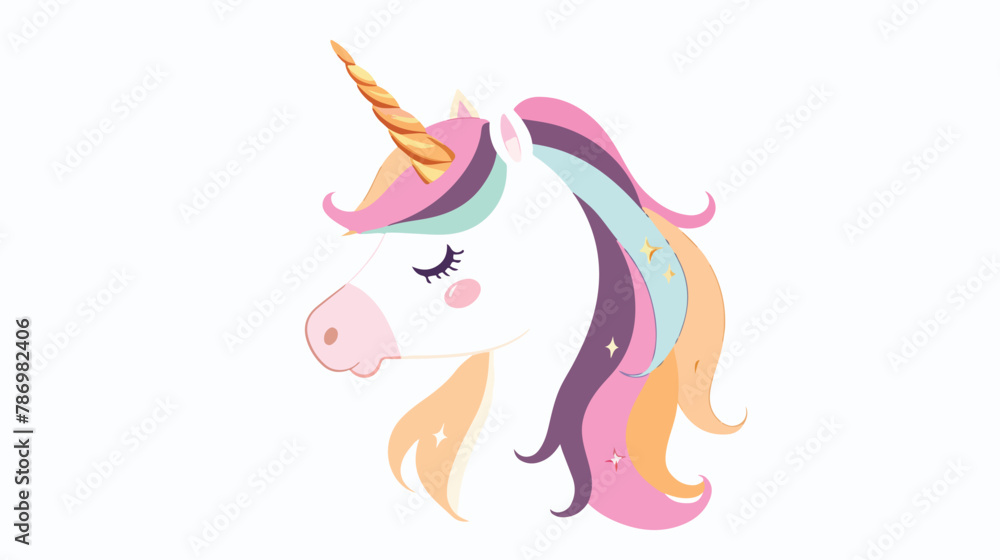 Cute unicorn face.Vector cartoon character illustration