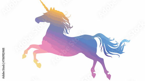 Cute unicorn rearing up silhouette gradient in colors