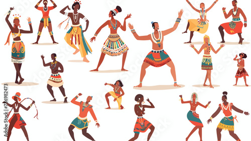 Fototapeta Naklejka Na Ścianę i Meble -  African people dance on traditional ethnic pattern