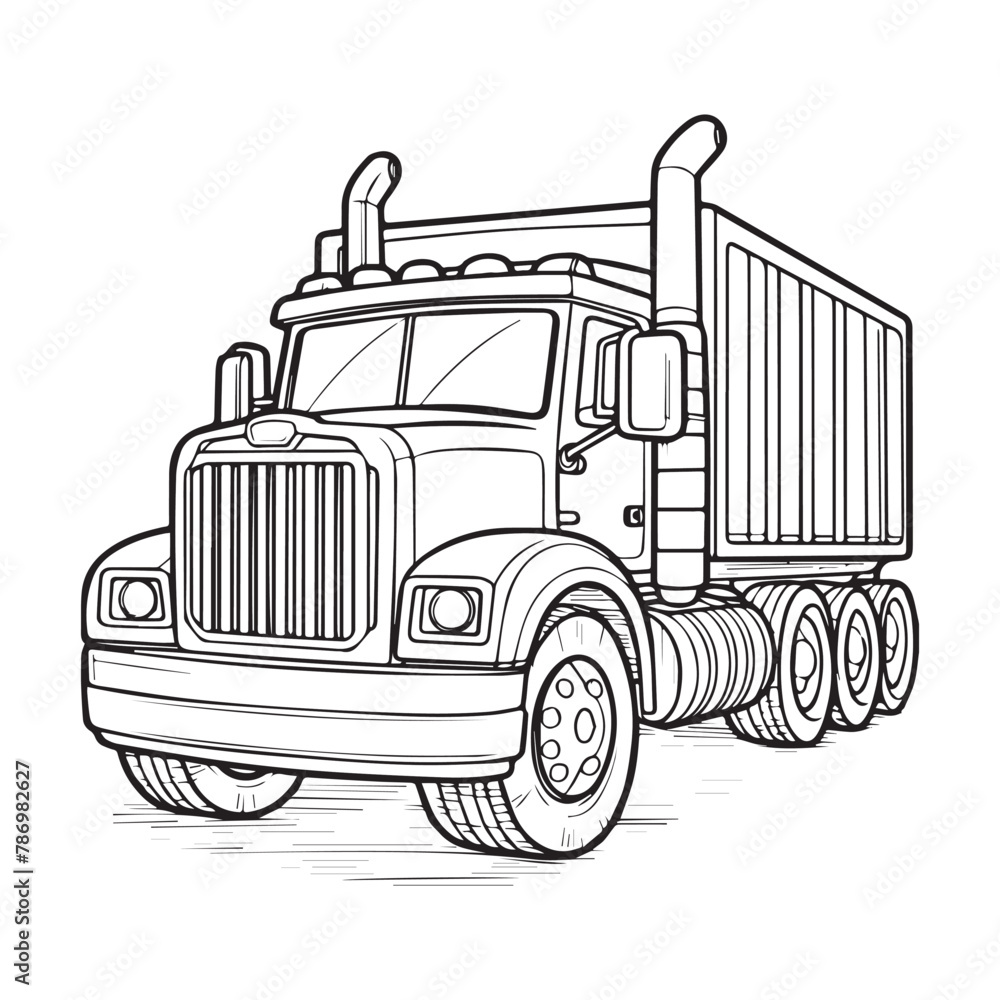 illustration vector of truck, Cartoon Trucks, lineart style, outline tank truck side view, For coloring book page, EPS10